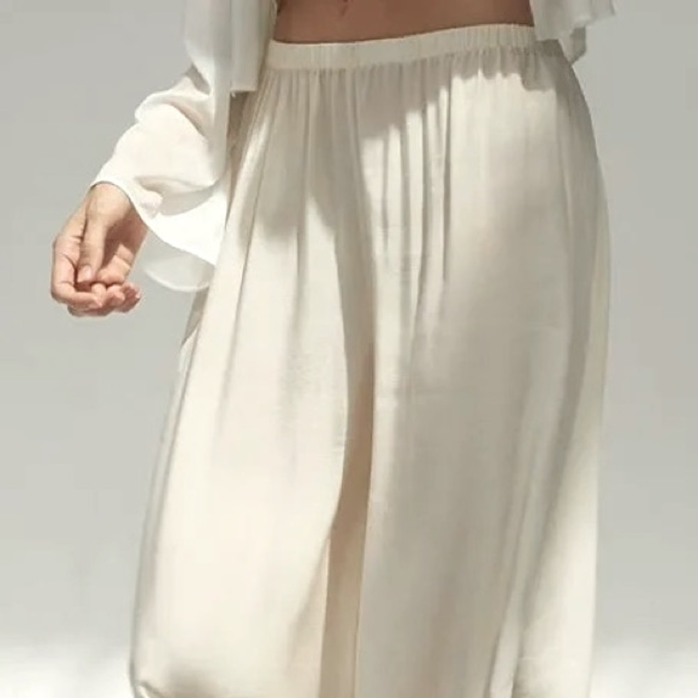 Calypso silk lounge pant w beaded tassels - cream white - small
